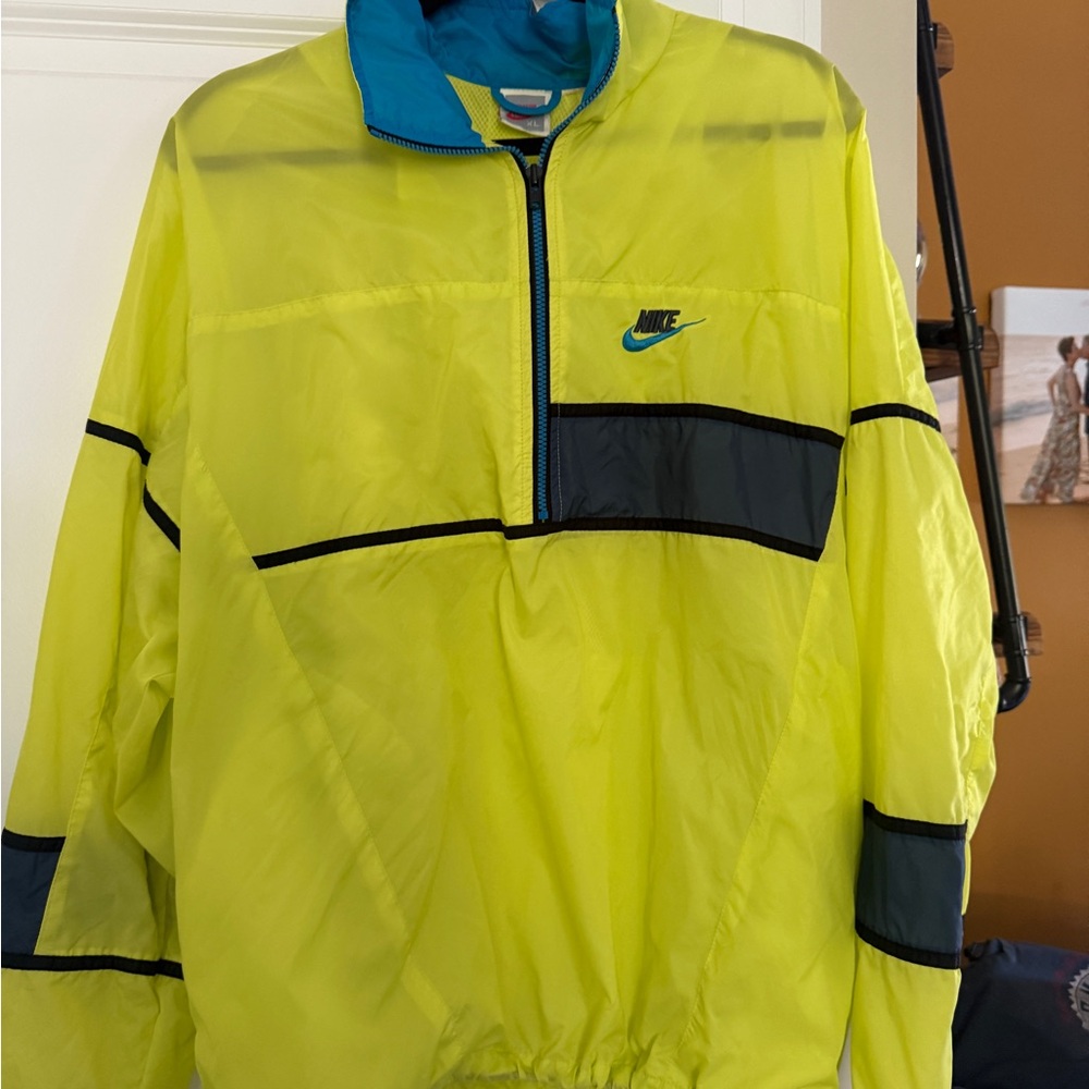 Vintage 90s Nike Bright Yellow and Blue Color Block Jacket